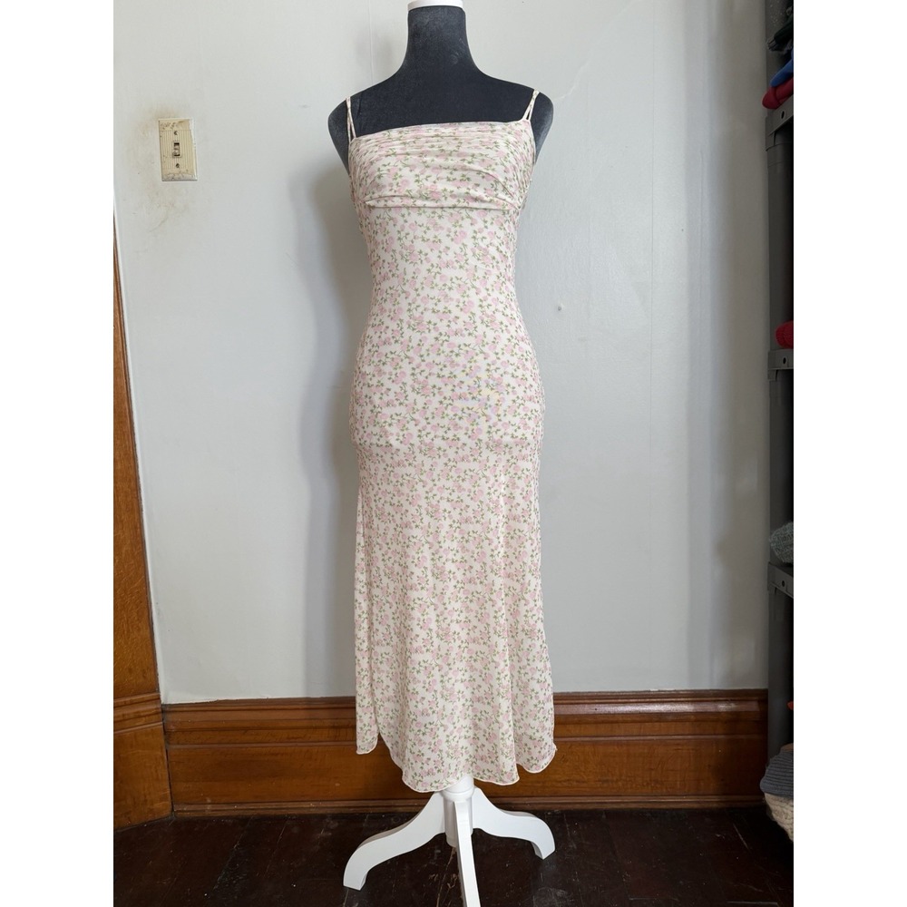 Y2K Floral Long Mesh‎ Dainty Slip Dress. Festival Slim Midi XS